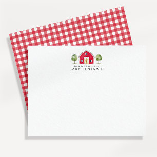 Watercolor Red Barn Farm Nursery Note Card
