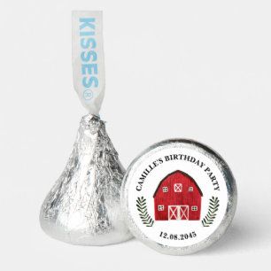 Watercolor Red Barn Farmhouse Theme Birthday Party Hershey®'s Kisses®