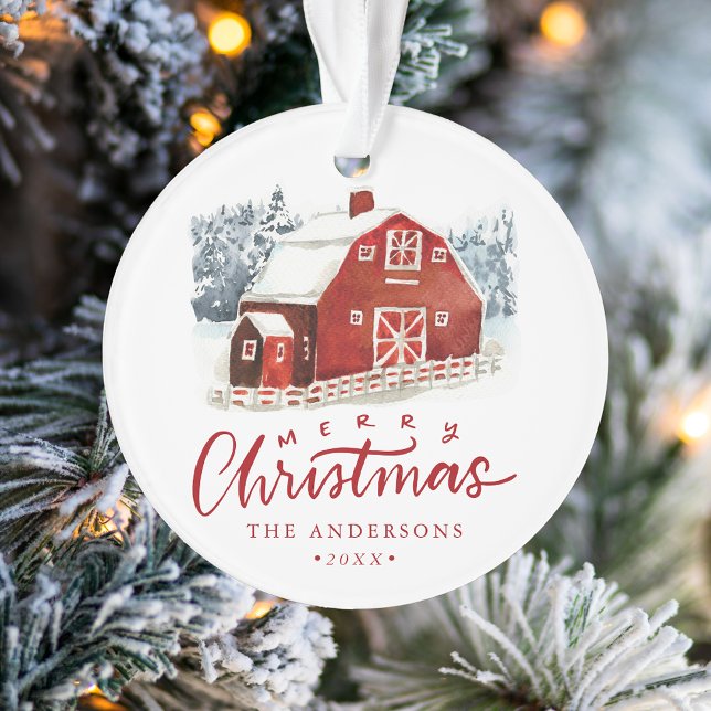 Watercolor Red Barn Photo Ornament (Creator Uploaded)