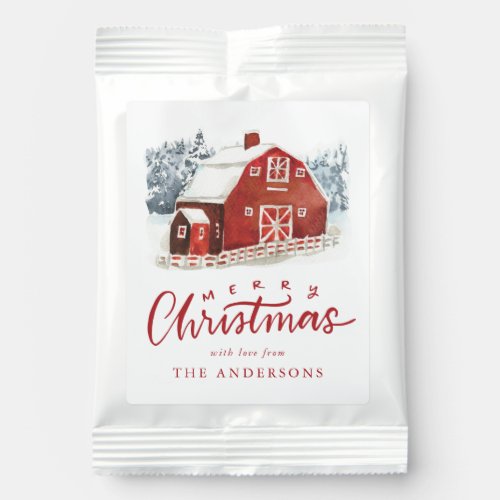 Watercolor Red Barn Winter Scene Hot Chocolate Drink Mix