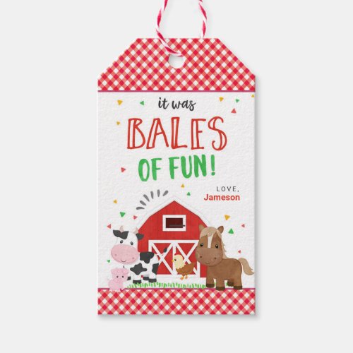 Watercolor Red Barnyard Farm Birthday Party Gift Tags