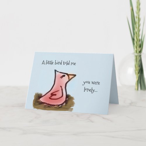 Watercolor Red Bird in a Nest Thinking of You Card