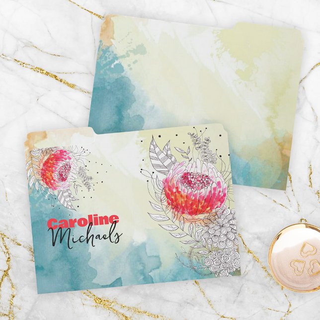 Watercolor Red Black Ink Hand-drawn Flowers File Folder (Creator Uploaded)