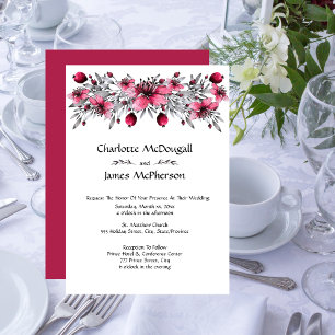 Watercolor Red Blossoms Wedding Invitation