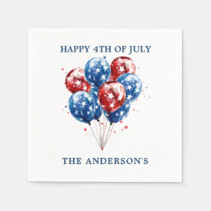 Watercolor red blue balloons USA flag 4th of July Napkins