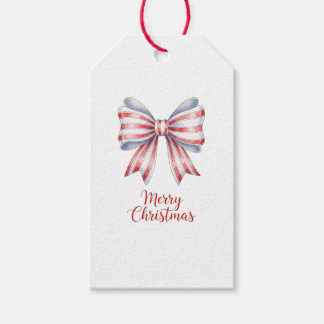 Watercolor Red & Blue Bow Merry Christmas Tag