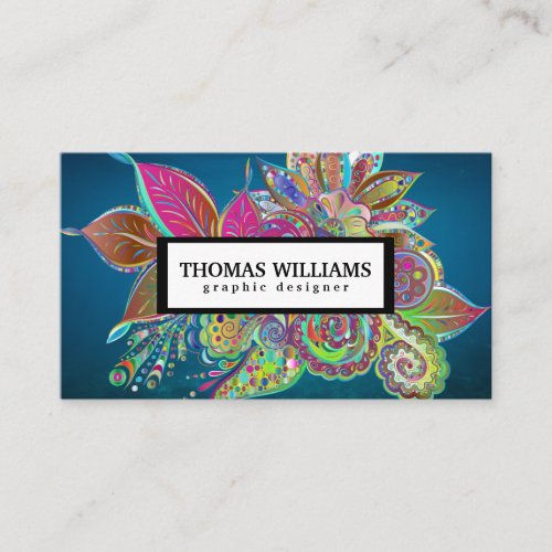 Watercolor red blue floral paisley pattern business card