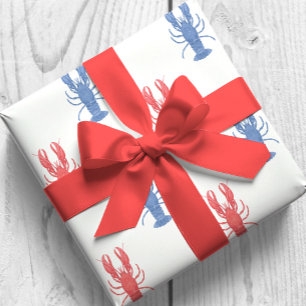 Watercolor Red & Blue Lobsters Wrapping Paper