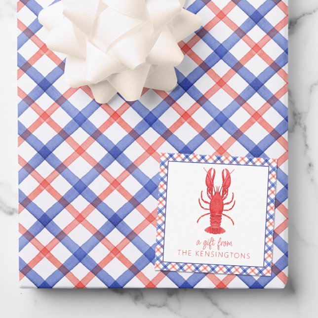 Watercolor Red & Blue Plaid Lobster Gift Enclosure Note Card (Creator Uploaded)