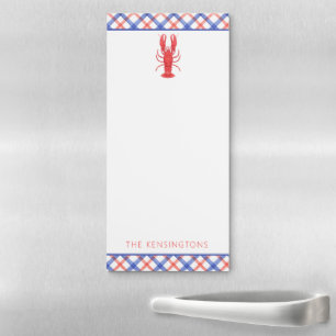 Watercolor Red & Blue Plaid Lobster Personalized Magnetic Notepad