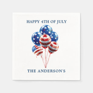 Watercolor red blue white balloons USA flag 4 July Napkins