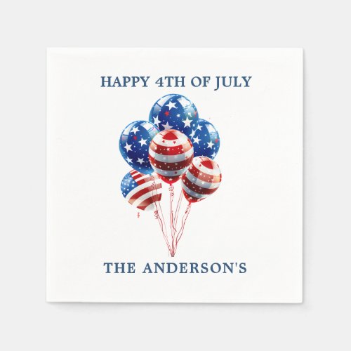 Watercolor red blue white balloons USA flag 4 July Napkins