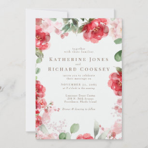 Watercolor Red & Blush Floral Elegant Wedding Invitation