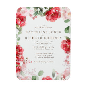 Watercolor Red & Blush Floral Wedding Invitation Magnet