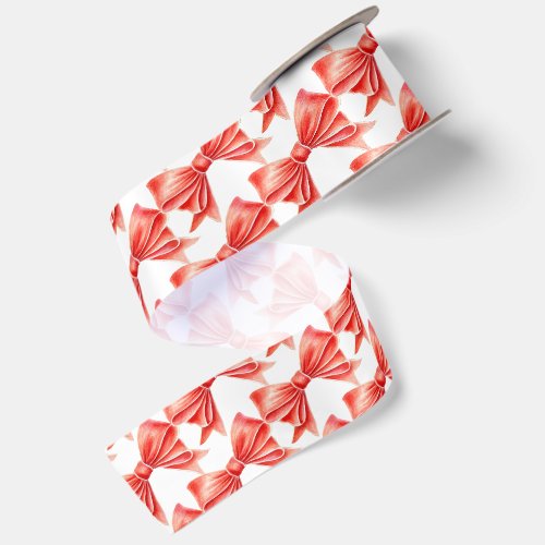Watercolor red bow art repeat patterned satin ribbon