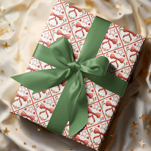 Watercolor Red Bow Coquette Christmas Pattern Wrapping Paper