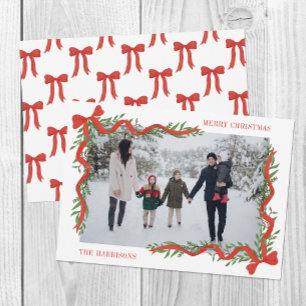 Watercolor Red Bow Garland Photo Holiday Card