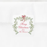 Watercolor Red Bow Mistletoe Christmas Gift Square Sticker<br><div class="desc">PreppyPrint.com - Celebrate Christmas in style! Add your personalized touch. Transfer this design onto the products of your choice too! Please visit my designer store,  PreppyPrint.com,  for coordinating items.</div>