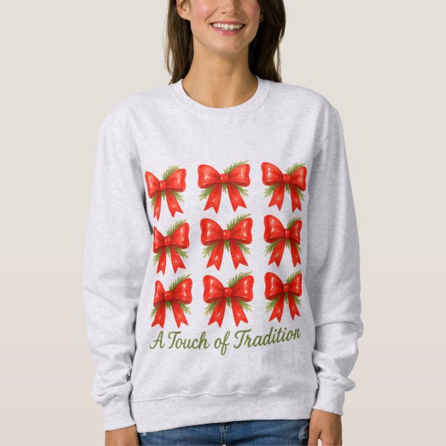 Watercolor Red Bow Touch of Tradition Gift Pattern Sweatshirt (Front)