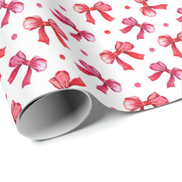 Watercolor Red Bows Christmas Holiday Gift Wrapping Paper