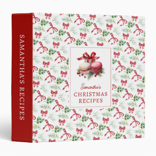 Watercolor Red Bows Greenery Christmas Recipe 3 Ring Binder