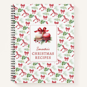 Watercolor Red Bows Greenery Christmas Recipes Notebook