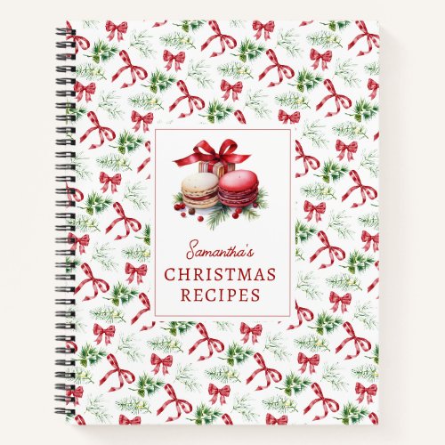Watercolor Red Bows Greenery Christmas Recipes Notebook