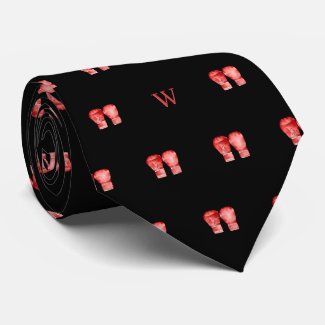 Watercolor Red Boxing Glove Monogram Initial Black