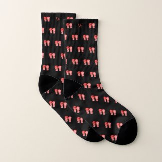 Watercolor Red Boxing Glove Monogram Initial Black