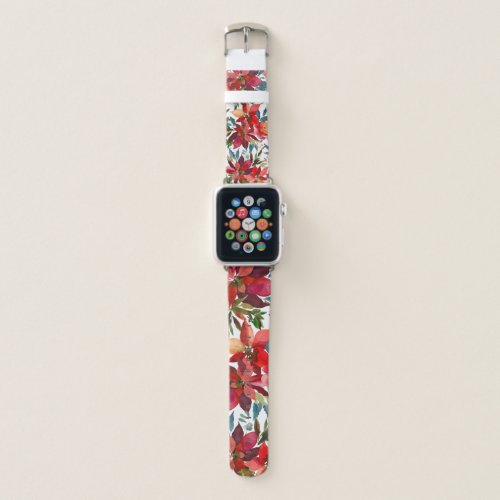 Watercolor red burgundy green Christmas floral Apple Watch Band