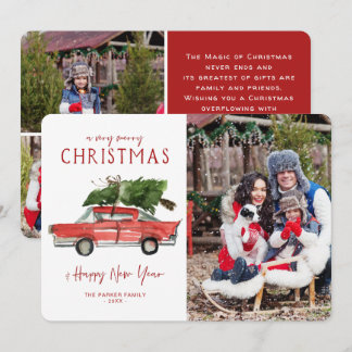 Watercolor Red Car | Christmas Holiday Photo Card