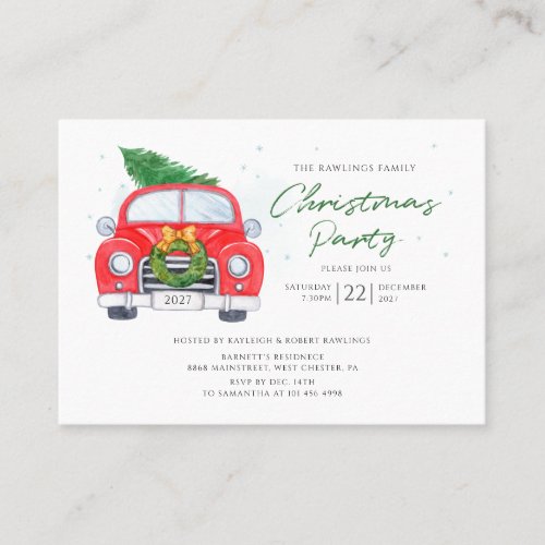 Watercolor Red Car Christmas Tree Invitation Card
