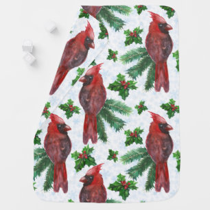 watercolor Red Cardinal Bird Baby Blanket