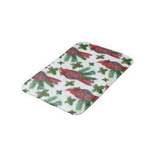 watercolor Red Cardinal Bird Bath Mat