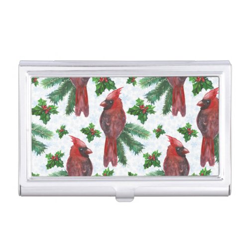 watercolor Red Cardinal Bird Business Card Case