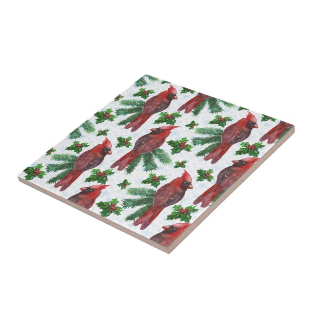 watercolor Red Cardinal Bird Ceramic Tile (Side)