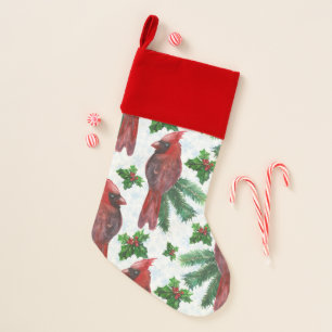 watercolor Red Cardinal Bird Christmas Stocking