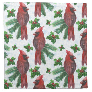 watercolor Red Cardinal Bird Cloth Napkin
