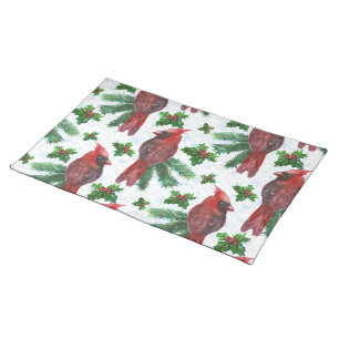 watercolor Red Cardinal Bird Cloth Placemat