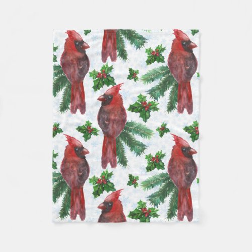 watercolor Red Cardinal Bird Fleece Blanket