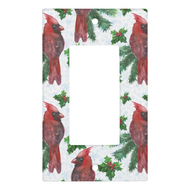 watercolor Red Cardinal Bird Light Switch Cover (Front)