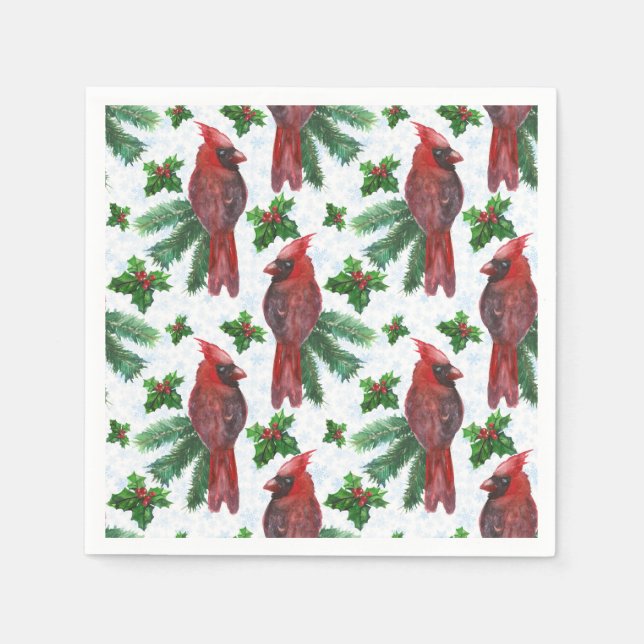 watercolor Red Cardinal Bird Napkins (Front)