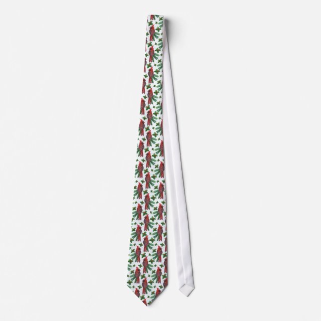 watercolor Red Cardinal Bird Neck Tie (Front)