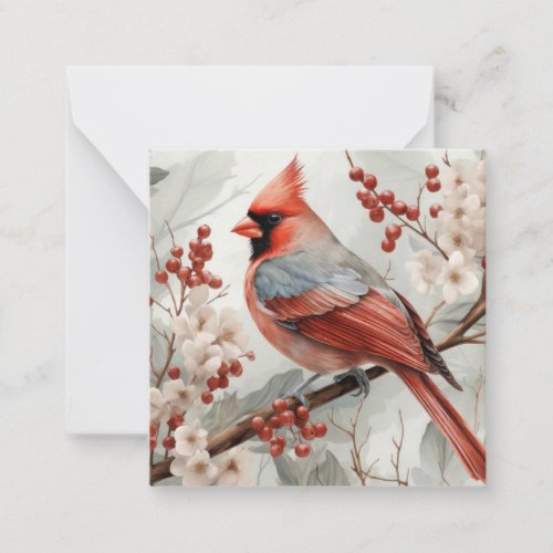 Watercolor Red Cardinal Bird on a Branch Note Card