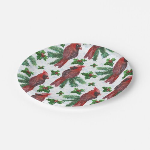 watercolor Red Cardinal Bird Paper Plates