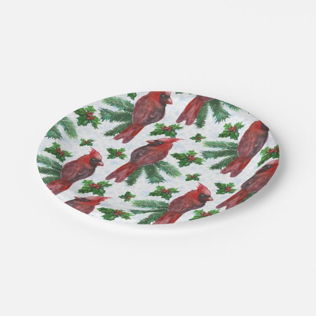 watercolor Red Cardinal Bird Paper Plates (Angled)