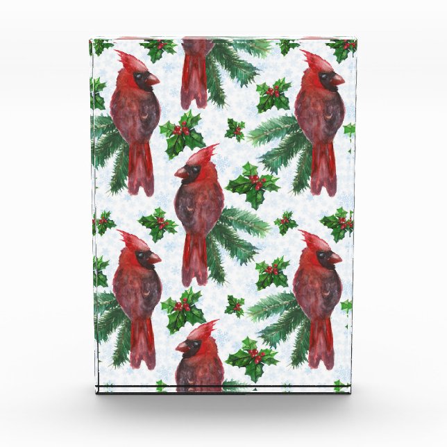 watercolor Red Cardinal Bird Photo Block (Front)