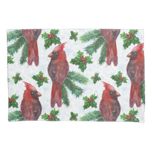 watercolor Red Cardinal Bird Pillow Case