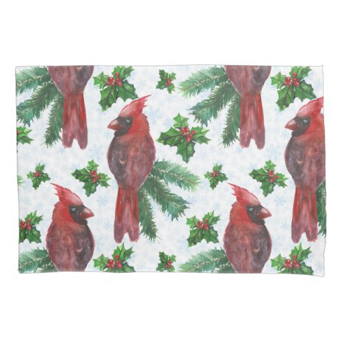 watercolor Red Cardinal Bird Pillow Case