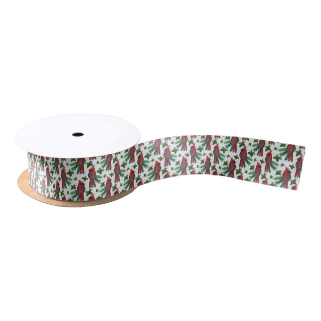 watercolor Red Cardinal Bird Satin Ribbon (Spool)